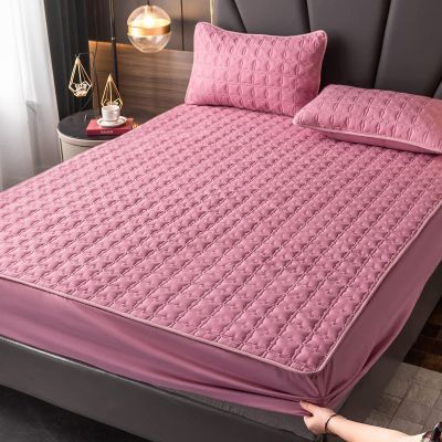 FCLDESHOP Mattress Cover Stretches,Thick Quilted Quilting Bed Sheets, Bedroom Hotel Solid Color Non-Slip Mattress Cover Mattress Toppers Pillowcase,Pink,90cmx200cm (3pcs)