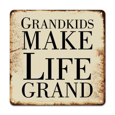 ArogGeld Metal Sign Grandkids Make Life Grand Aluminum Sign Religious Quote Saying Decorative Home Wall Art Unique Plaque Tin Sign for Farmhouse Fence House Man Cave 10x10in