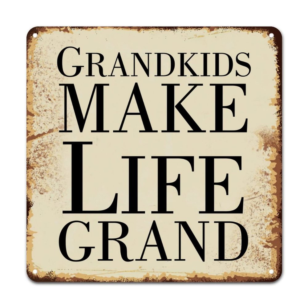 ArogGeld Metal Sign Grandkids Make Life Grand Aluminum Sign Religious Quote Saying Decorative Home Wall Art Unique Plaque Tin Sign for Farmhouse Fence House Man Cave 10x10in