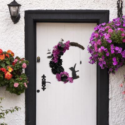 Halloween Moon Wreaths for Front Door-Fall Autumn Wreath Garland, Artificial Flower Wrieaths for Party Home Indoor Outdoor Window Wall