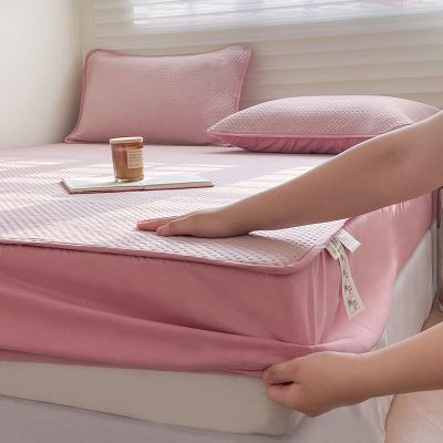 FCLDESHOP Comfortable Fitted Sheet,Solid Color Quilted Quilting Mattress Protector, Bedding Sheet Fits 12"/30cm Deep Mattresses Available in All Seasons,Pink,180 * 200cm (3pcs)