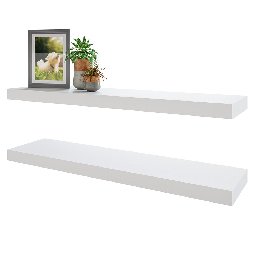 BAMEOS Floating Shelf,Wall Shelf,Decor Wall Mounted Shelves,Hanging Shelf Set for Bathroom Kitchen Living,Kitchen,Room Bedroom Storage (White, 47x9)