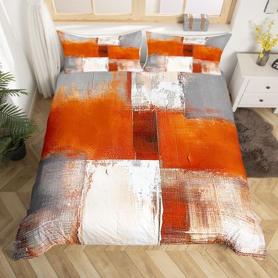 Erosebridal Ombre Bed Set Orange Gradient Duvet Cover, Watercolor Grunge Bedding Set King Abstract Tie Dye Comforter Cover, Geometric Modern Bed Cover Patchwork Modern Home Decor 3pcs (Zipper Closure)