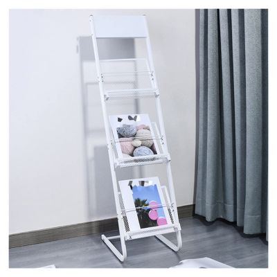 Floor-Standing Magazine Rack, 4 Layers Promotional Material Rack, Detachable Newspaper Shelf for Offices, Stores Or Retail (Color : White)