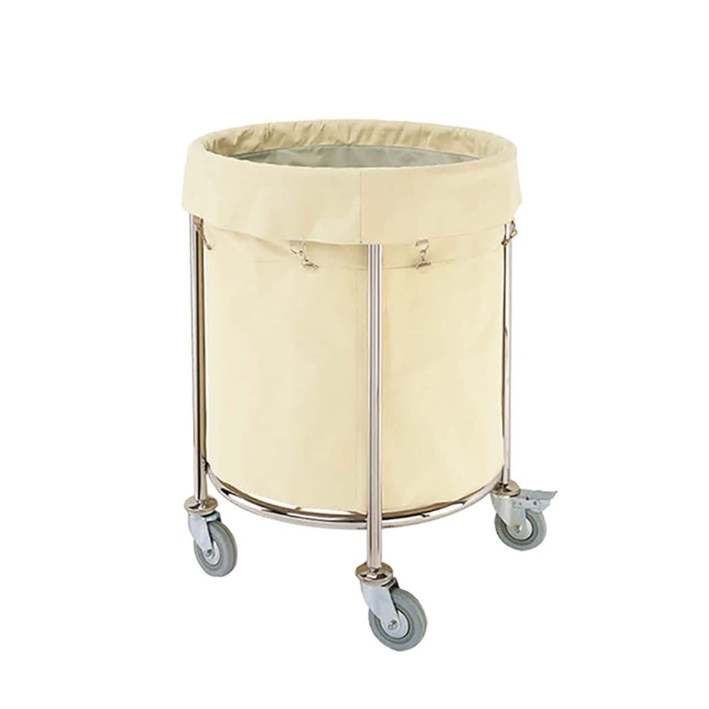 Multi-Function Storage Trolley Organizer Cart Laundry Basket Trolley, Round Commercial Removable Liner Rolling Cart, with 4-inch Mute Wheel, Laundry Sorter Hamper Trolley for Hotel Clothes Storage ( S