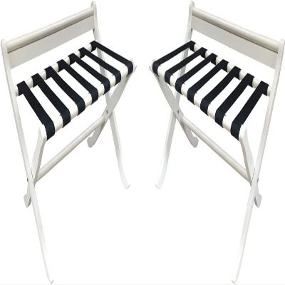 IOCCIOBB Folding Luggage Rack Pack of 2 - Solid Wood Travel Storage Suitcase Rack, Handbag Luggage Stand for Guest Room, Floor Stand with Backrest, 200K Gsuitcase Holder for Bedroom (Color : White)