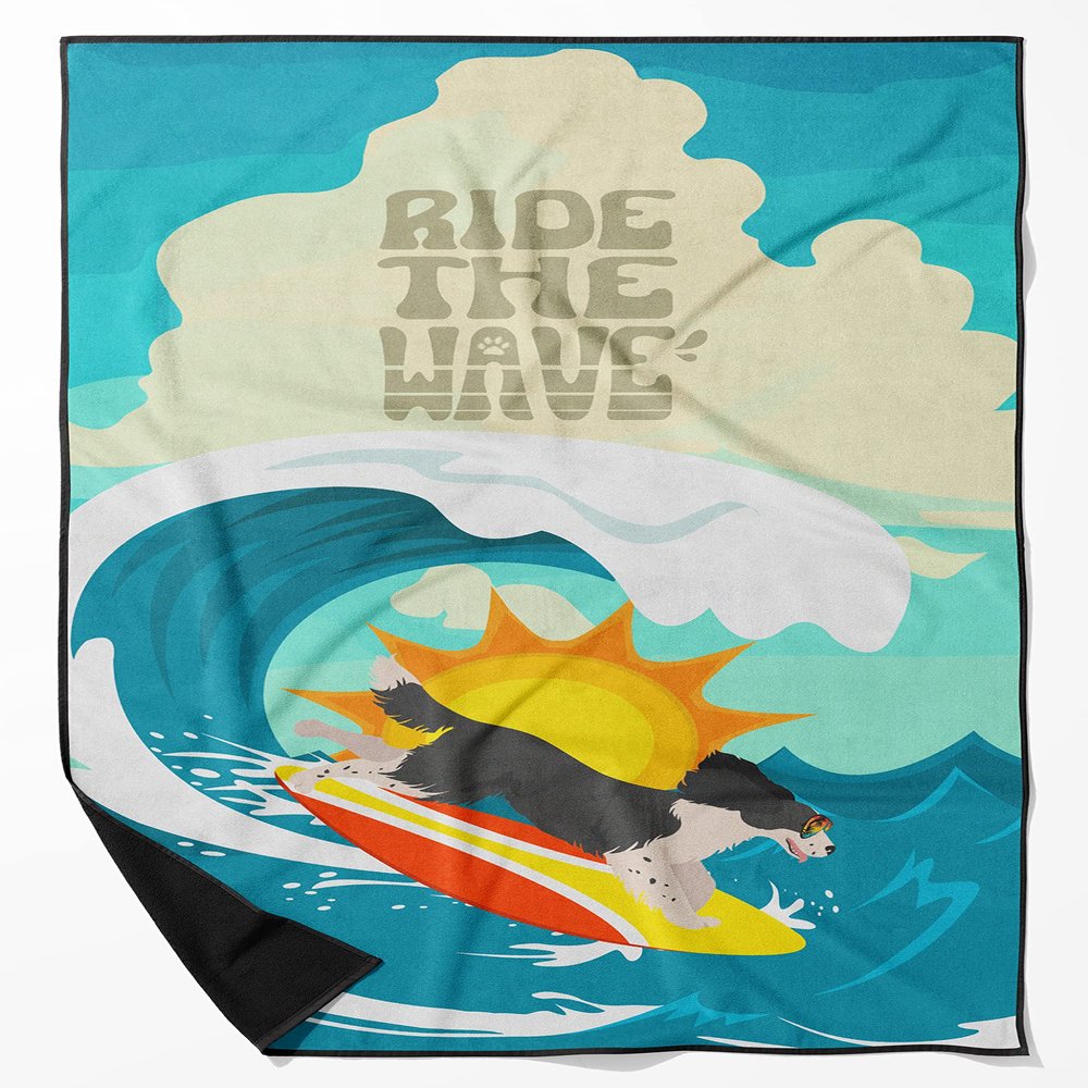 Caroline's Treasures MLM1219TWL3060 Surfer Dog Black English Springer Spaniel Premium Beach Towel Oversized Towel Beach Blanket, Pool, Beach Essentials, Yoga, Premium Bath Towel, Quick Dry Plush
