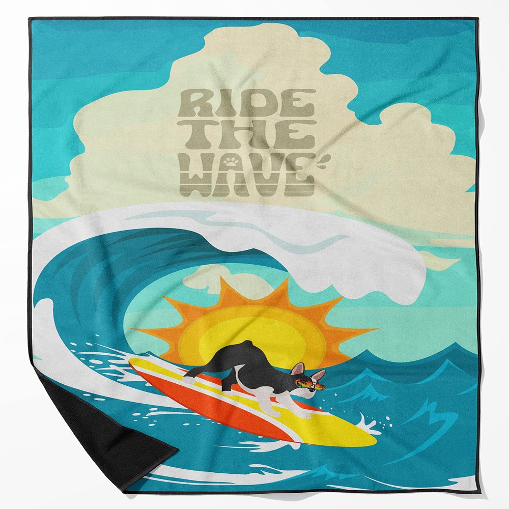 Caroline's Treasures MLM1193TWL3060 Surfer Dog Boston Terrier Premium Beach Towel Oversized Towel Beach Blanket, Pool, Beach Essentials, Yoga, Premium Bath Towel, Quick Dry Plush