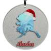 Alaska Christmas Ornament - Winter Theme Featuring Snow, State Terrain Map and Santa Cap - 2026 Hanging Acrylic Disc Decoration for Tree - Unique and Home Decor view 1