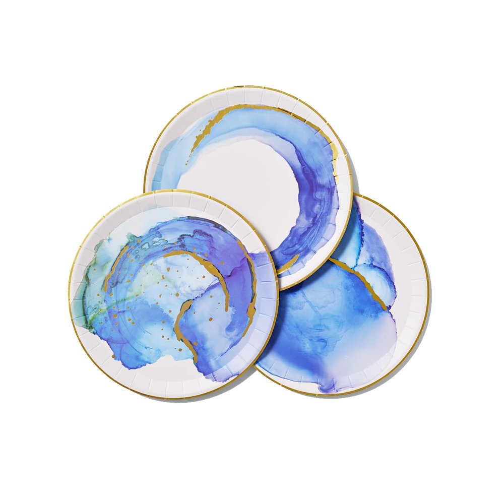 Coterie - Ocean Watercolor Large Paper Plates for Bridal, Baby Shower, Tea Party - Set of 10 | 9.25" Dinner Plates