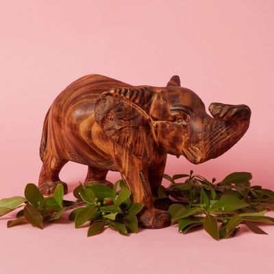 Large Wood Elephant Sculpture, Statues, Animal Figurines, Home Decor Accents, Living Room, Office, Desk, Coffee Table, Book Shelf, Hand Carved, African, Brown