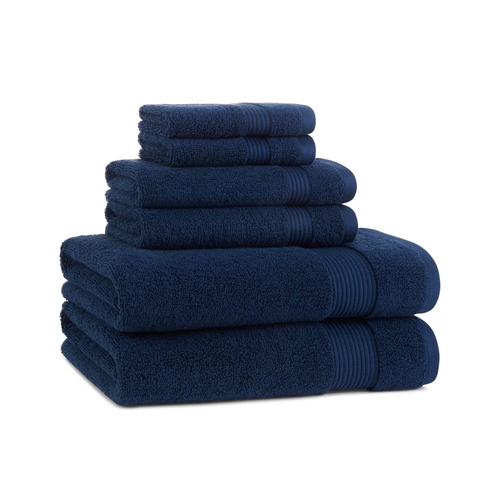 Arkwright Bath Towels Set of 6 - Super Soft 100% Cotton, 600 GSM Quick Dry & Absorbent, Luxury Bathroom Essentials with 2 Shower Towels, 2 Hand Towels and 2 Washcloths, Lapis Navy