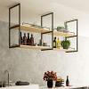 DMCHENGMA Ceiling Hanging Shelf with Guardrail - 2 Layer Ceiling Mount Storage Rack with Wooden Boards, Metal Display Stand for Wine Bottle Plants Books Storage Decor Shelving (Size : 160x30x80cm) view 2