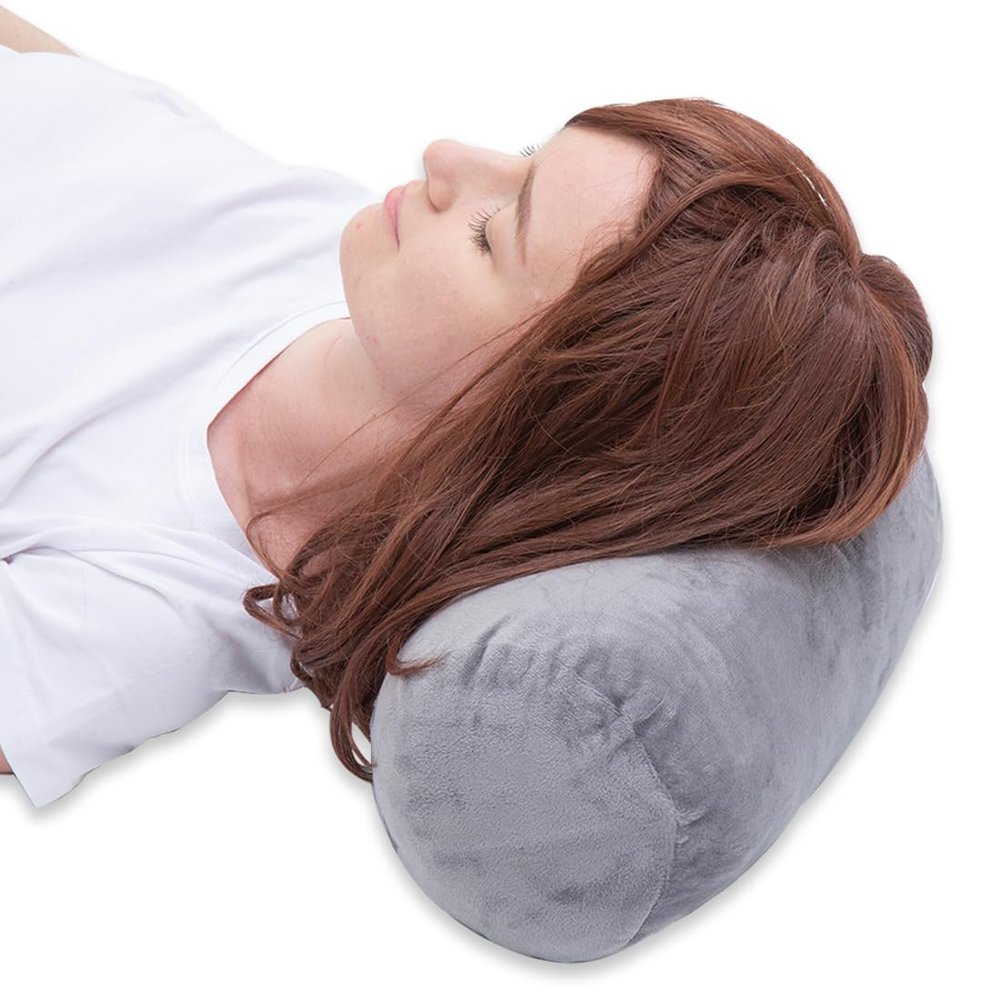 1 MIDDLE ONE Round Cylinder Bolster Pillow with Removable Velvet Cover, Tube Roll Cervical Pillow for Head, Neck, Back and Legs Support, 13" x 6", Grey