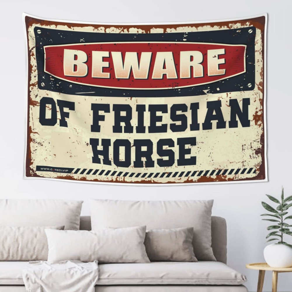 CakJuice Tapestries Room Decor Beware of Friesian Horse Tapestry Earthy Room Decor Tapestry Wall Art (Size : 100X150CM)