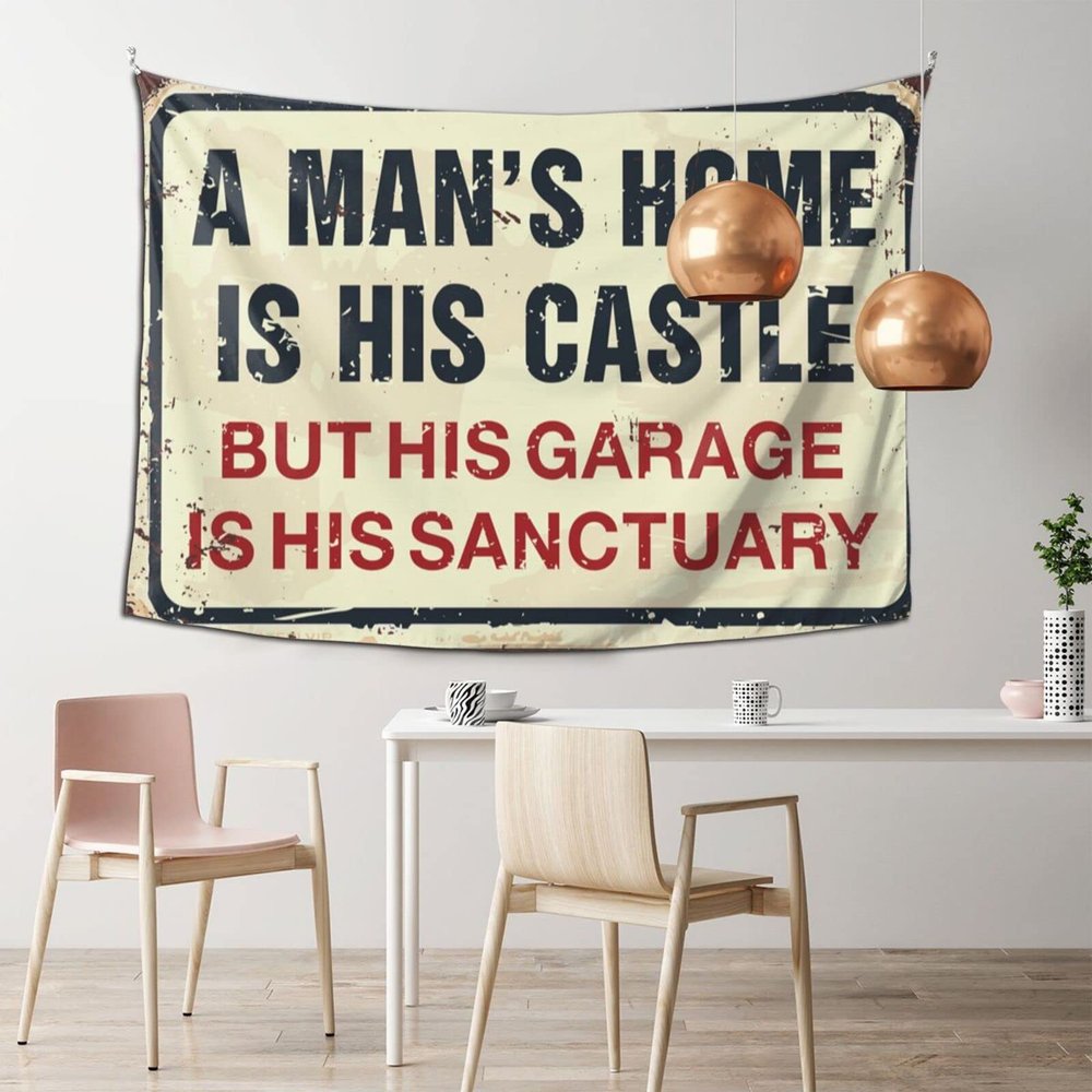 Garage Accessories for Man Cave A Man's Home is His Castle But His Garage is His Sanctuary Tapestry Stuff for Boys Room Tapestry with Words (Size : 100X150CM)