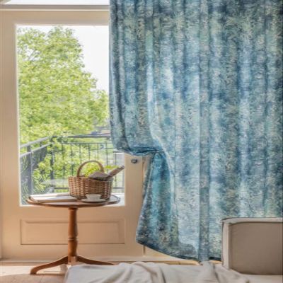 Blue Window Curtains Drapes for Living Room 96 Inch Length 1 Panel Set Long Cotton Linen Textured Floral Semi Blackout Farmhouse Darkening Curtain for Bedroom (Pinch Pleated Curtains, 63" W x 96" L)