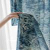 Blue Window Curtains Drapes for Living Room 96 Inch Length 1 Panel Set Long Cotton Linen Textured Floral Semi Blackout Farmhouse Darkening Curtain for Bedroom (Pinch Pleated Curtains, 63" W x 96" L) view 4