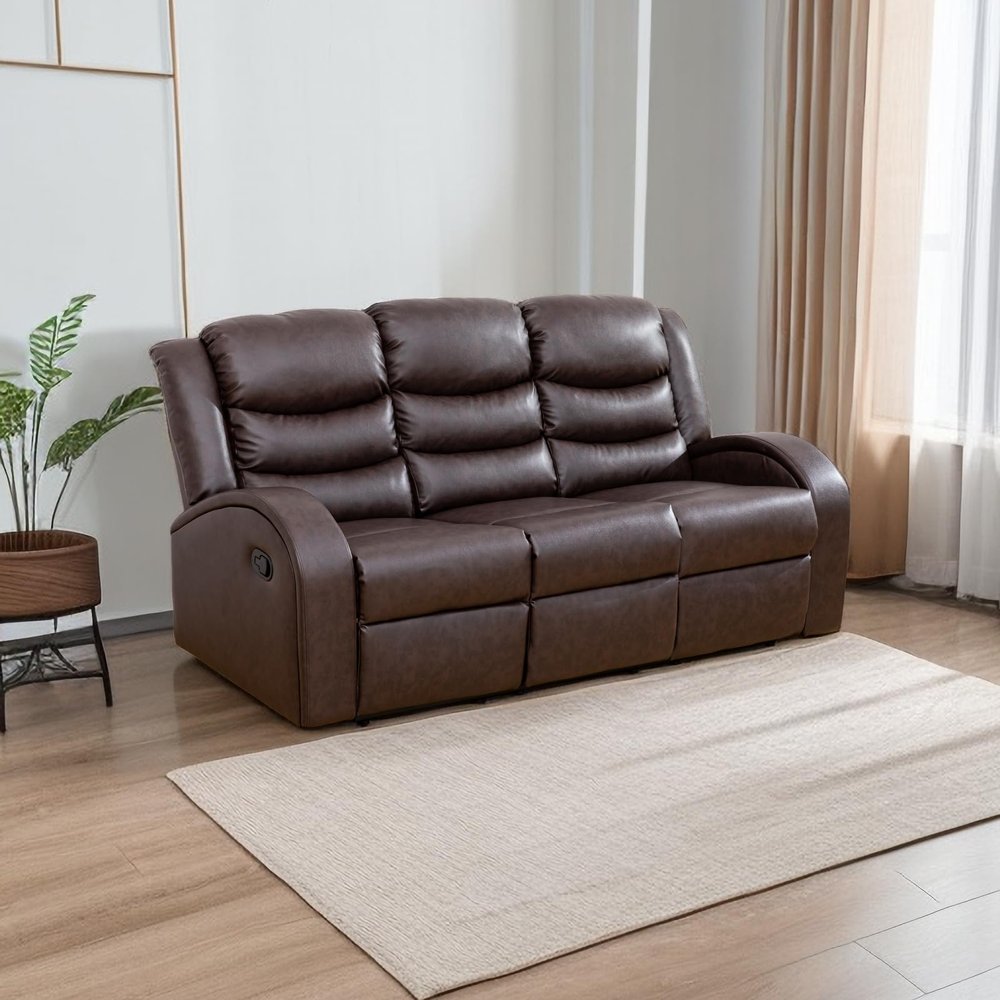 A Ainehome Luxury Recliner Sofa Living Room Furniture Set Reclining Couch Rv Sofa Chair Loveseat Recliner Couches (B-Brownish red Leather, Sofa), Sofa (3 seater)