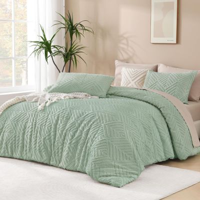 Andency Full Comforter Sets Sage Green, Boho Lightweight and Fluffy Bedding Set for Full Bed, 3 Pieces Tufted Farmhouse Design for All Seasons (79x90Inches, 1 Comforter and 2 Pillow Shams)