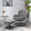 360 Swivel Chair Sofa Chair with Ottoman Set, Lounge Chair with Metal Base Frame & Footrest, Velvet Accent Chair TV Chair Upholstered Arm Chair Single Sofa for Living Room Bedroom Office, Gray view 1