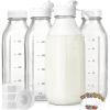4 Pack 1 Liter Glass Milk Bottles w Scale, 100% Airtight Heavy Duty Screw Lid - 32 Oz Drinking Jars w 2 Pour Spouts - Glass Bottles for Milk, Honey, Jam, Creamer - Dishwasher Safe(Extra 2 Lids) view 1