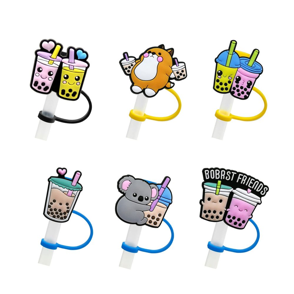 6 Pack Silicone Straw Tips Cover, Reusable Drinking Straw Cover, Dust-Proof Straw Plugs for 7 to 8 mm Straws, Portable Silicone Straw Tip Covers Decoration (Cup Straw Cover)