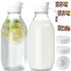 2 Pack Glass Milk Bottle with 2 Dispenser Caps, 100% Airtight Heavy Duty Screw Lid. 32 Oz Reusable Glass Water Jug with 3 Lids! Breast Milk Pitcher, Buttermilk, Nut, Juice, Syrup, Coffee Creamer view 1