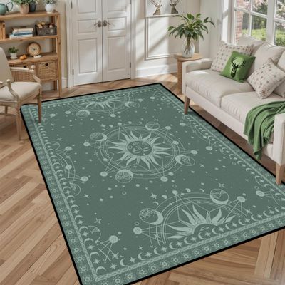5' X 7' Sun and Moon Rug Boho Celestial Area Rugs for Bedroom Dorm Living Room Bohemian Occult Crescent Solar Stars Galaxy Floor Mat Pad Doormat Carpet,150 X 210cm,Corduroy