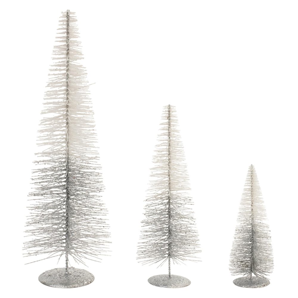 Melrose PVC and Metal Christmas Tree, Set of 3, White, Holiday Season Decoration