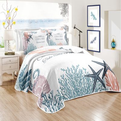weesire Coastal Bedding Queen Size with 2 Shams, Nautical Beach Comforter Sets Ocean Bedspreads Coastal Coverlet Summer Bedding, 90''x96''
