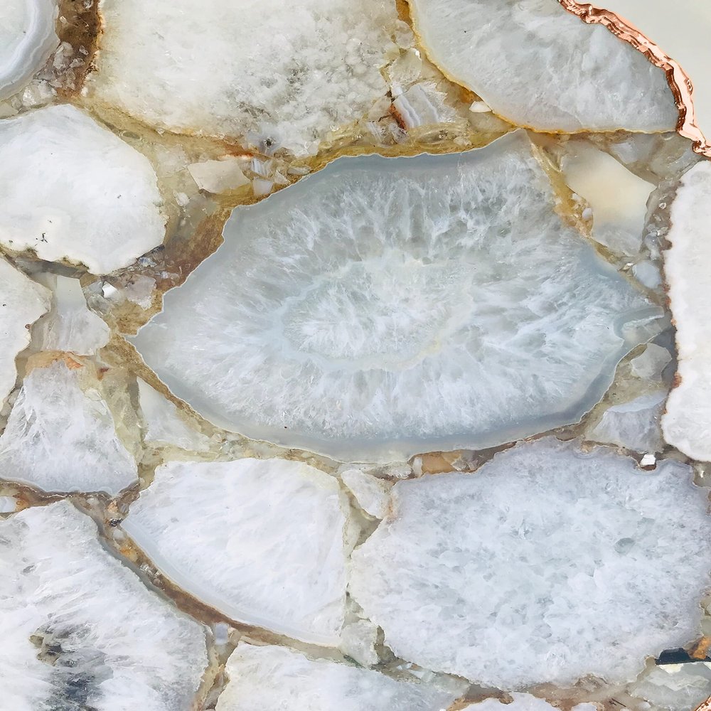 AANTHROPOLOGY By Rhea White Crystal Agate Organic Edge Side/Coffee Table (Rose Gold - Finish), Diameter(12 inch)
