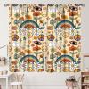 70s Hippie Yellow Mushroom Curtains, Retro Style Colorful Cartoon Eyes Light Green Pale Pink Floral Blackout Rod Pocket Curtains for Kid Girls Bedroom Living Room 63x63in view 1