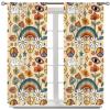 70s Hippie Yellow Mushroom Curtains, Retro Style Colorful Cartoon Eyes Light Green Pale Pink Floral Blackout Rod Pocket Curtains for Kid Girls Bedroom Living Room 63x63in view 2