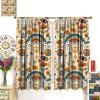 70s Hippie Yellow Mushroom Curtains, Retro Style Colorful Cartoon Eyes Light Green Pale Pink Floral Blackout Rod Pocket Curtains for Kid Girls Bedroom Living Room 63x63in view 4