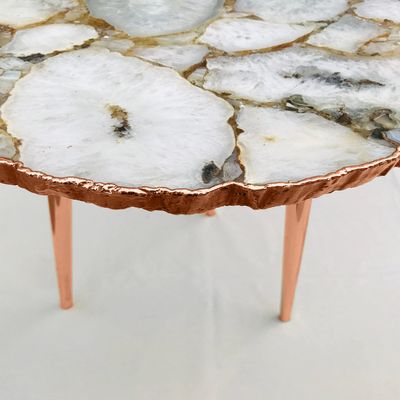 AANTHROPOLOGY By Rhea White Crystal Agate Organic Edge Side/Coffee Table (Rose Gold - Finish), Diameter(14 inch)