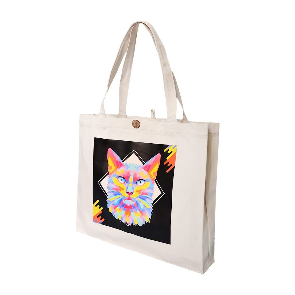 16" L x 14" H Reusable Canvas Cat Tote Bag,Grocery Bag,Beach Bag,Shopping Bag