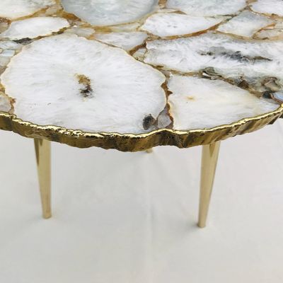 AANTHROPOLOGY By Rhea White Crystal Agate Organic Edge Side/Coffee Table (Gold - Finish), Diameter(16 inch)