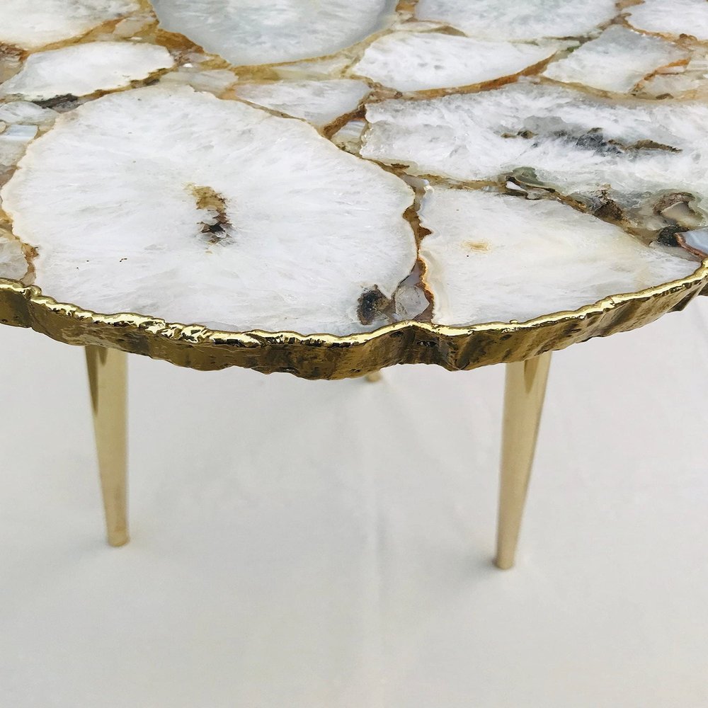 AANTHROPOLOGY By Rhea White Crystal Agate Organic Edge Side/Coffee Table (Gold - Finish), Diameter(16 inch)