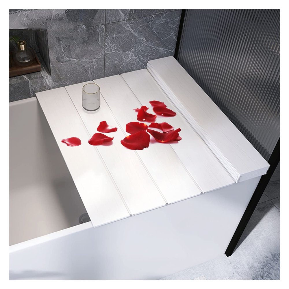Bathtub Tray Foldable bathtub cover bath board, waterproof dustproof Bathtub Tray, insulation PVC Bathtub Insulation Board for home spa bath tray Multifunctional ( Color : White , Size : 43x31x0.28in