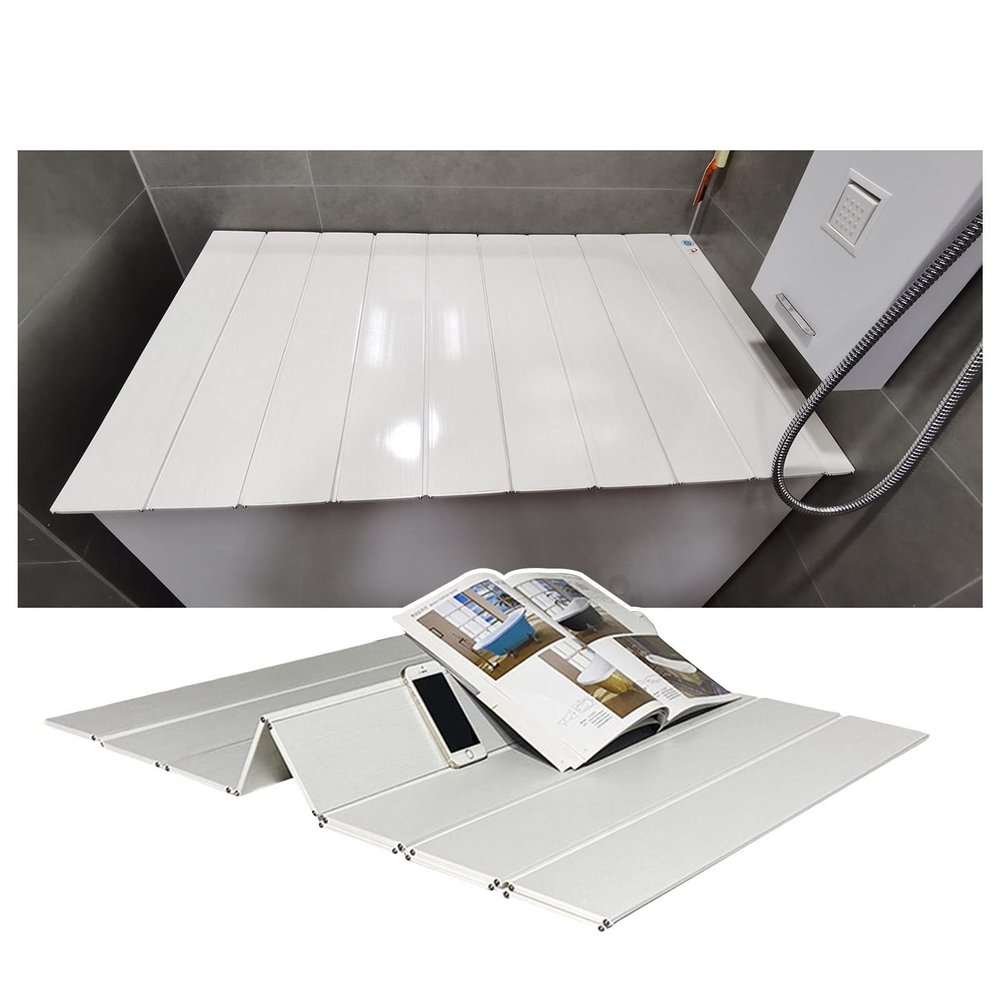 Bathtub Tray Folding Bathtub Cover Bath Shelf Bathtub Tray, Adjustable Storage Rack Dust-Proof Board Insulation Cover, 0.6cm Thickness PVC Shutter Bath Lid Multifunctional ( Color : White , Size : 70x