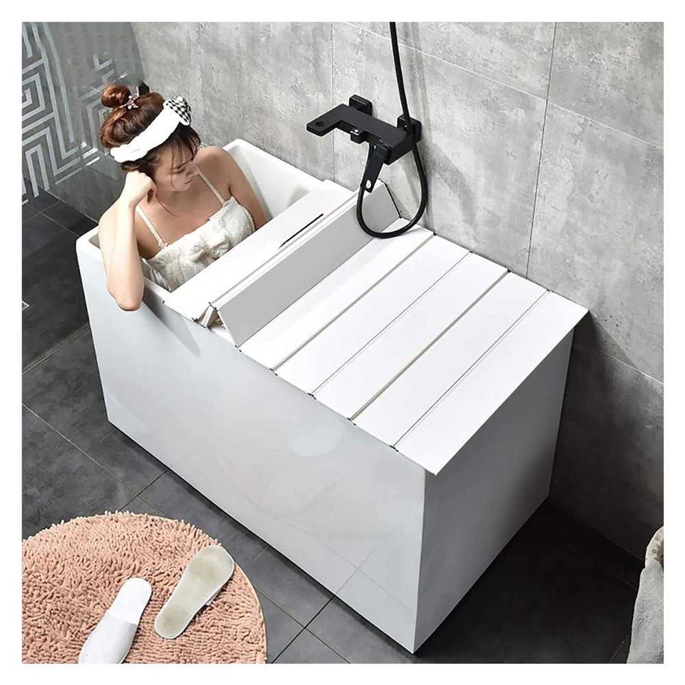 Bathtub Tray Folding Bathtub Cover Bathtub Caddy Tray, 1cm Thick Dust Board Bathtub Insulation Cover, Anti-dust Shutter Bath Lid for Soak Bath, Milk Bath, Spa Multifunctional ( Color : White , Size :