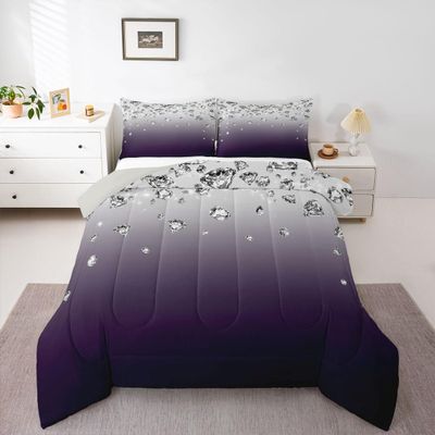 Erosebridal Purple Gradient Color Comforter Set Purple Ombre Bedding Set Full Size Modern Abstract Duvet Insert for Adult Women Girls Gradient Diamond Quilt Soft Warm Lightweight Luxury Bedding