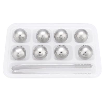 8Pcs Stainless Steel Whiskey Stones with Clip, Reusable Metal Ice Cubes Balls, Round Chilling Rocks Wine Chiller with Storage Case, Cooling Balls for Drinks Beverage Bar Beer(Ball 1.8cm Diameter)