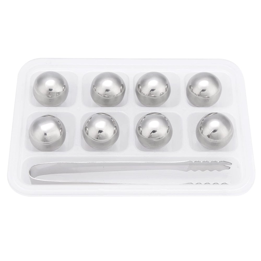 8Pcs Stainless Steel Whiskey Stones with Clip, Reusable Metal Ice Cubes Balls, Round Chilling Rocks Wine Chiller with Storage Case, Cooling Balls for Drinks Beverage Bar Beer(Ball 1.8cm Diameter)