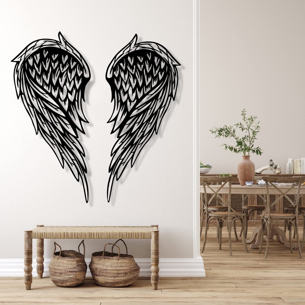 Metal Wall Art, Metal Angel Wings Wall Decor, Angel Wings Wall Art, Metal Angel Wings Wall Hanging, Anniversary - Gifts for Her, Outdoor Metal Wall Art, Metal Wall Decor (28" x 13" / 70 x 32 cm (for each wing), black set of 2)