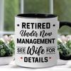 WHIDOBE Retirement Mug, Custom Coffee Mug with Avatars, Names for Husband, Wife, Retirement Gift for Dad, Boyfriend, Men on Father's Day Christmas, Retired Under New Management See Wife For Details V1 view 4