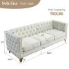Antetek Comfy Upholstered Couches for Living Room, 80-inch Modern Button Tufted 3-Seater Sofa w/Square Arm, 4 Golden Metal Legs and Gold Nail Heads for Living Room, Office, Apartment, Beige view 2