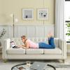 Antetek Comfy Upholstered Couches for Living Room, 80-inch Modern Button Tufted 3-Seater Sofa w/Square Arm, 4 Golden Metal Legs and Gold Nail Heads for Living Room, Office, Apartment, Beige view 4