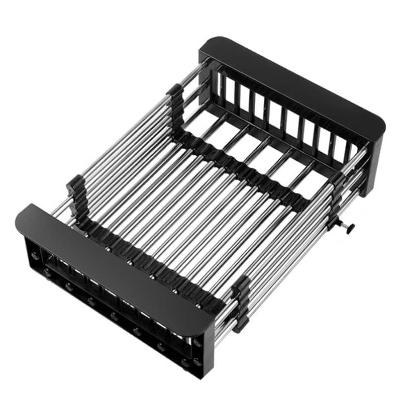 Cyrank Over The Sink Dish Drying Rack, Expandable Over Sink Grill Telescopic Drain Basket Kitchen Rack Drain Basket Sink Drying Rack(L#Black)